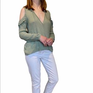 Sage Green V Neck with Cold Shoulder
